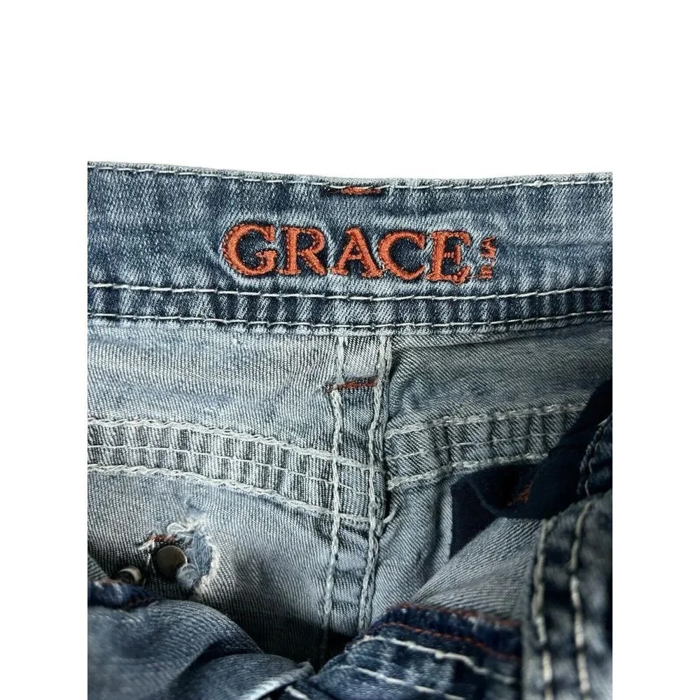 Bootcut‎ Jeans Cowboy Western Rhinestone Distressed Grace in LA Size 31 X 31